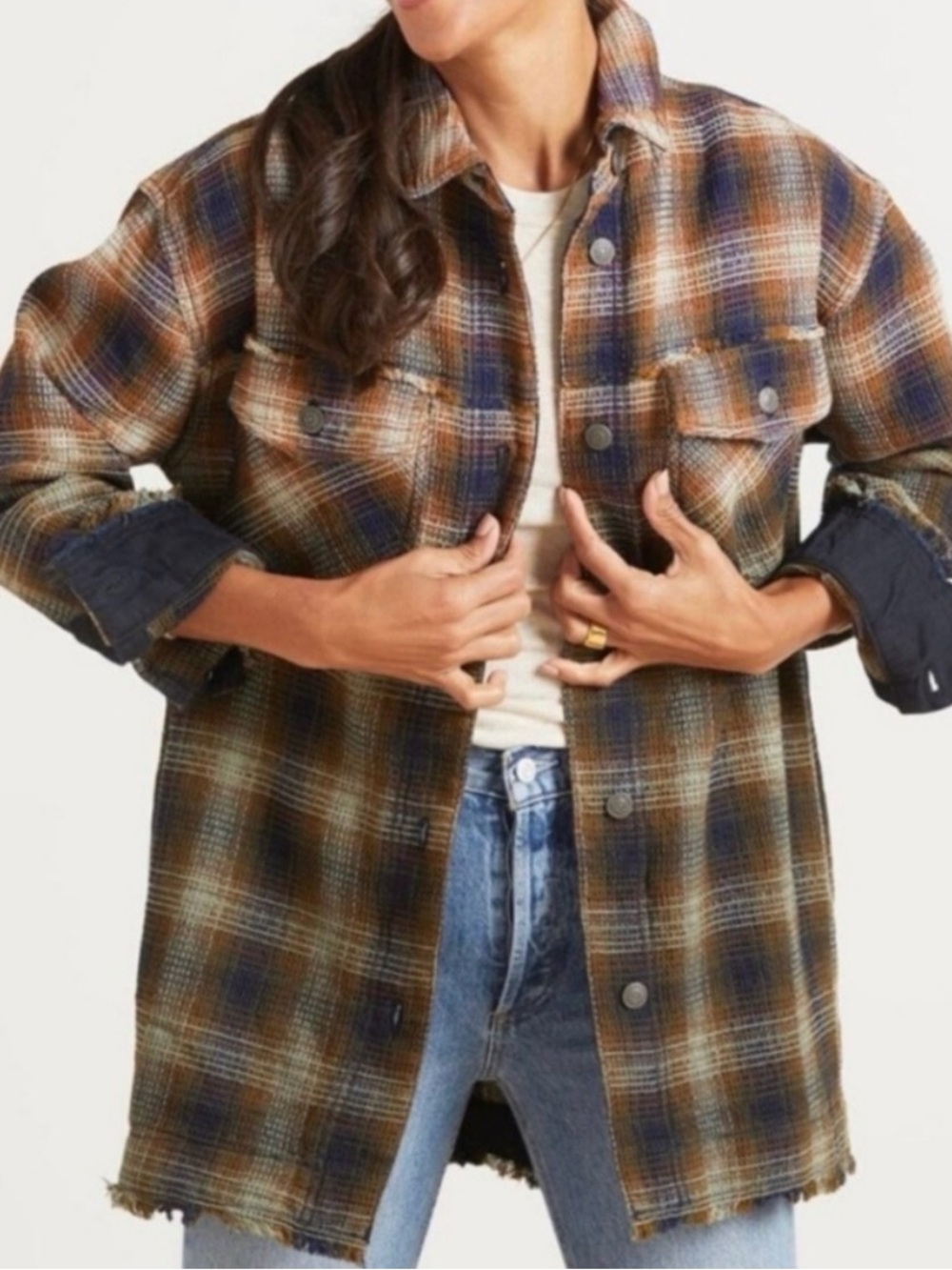 NWT FP We The Free Anneli Plaid Flannel in Tobacco Combo